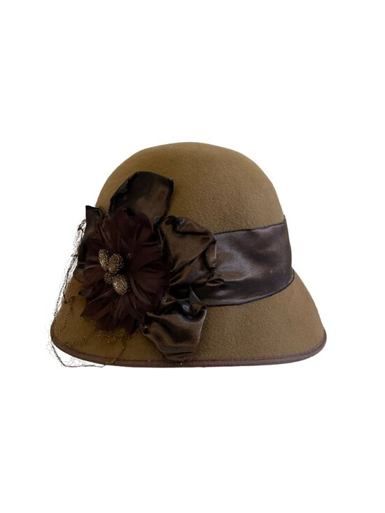 Louise Green Brown Wool Cloche Hat Satin Ribbon Feather Rhinestone Flower Accent main image 11